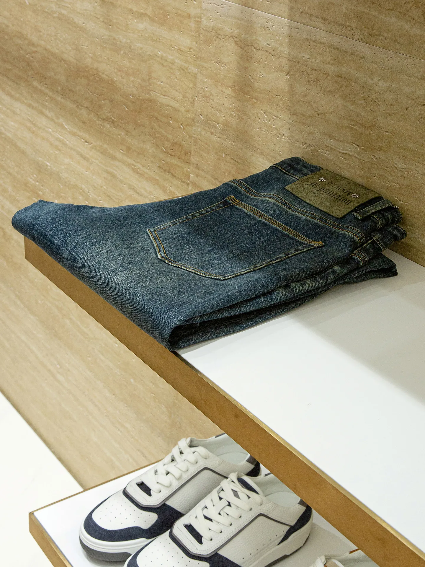 

Vintage blue washed 14oz stretch cotton, spring and summer men's high-end loose straight jeans