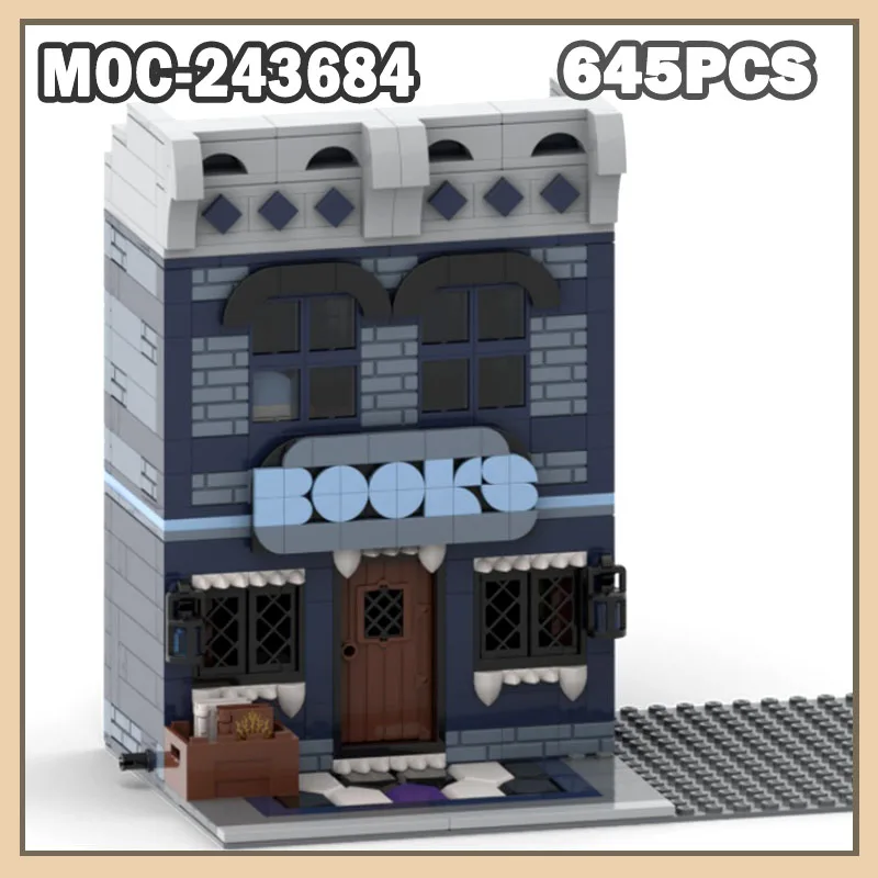 ตัวต่อ MOC-243684 ร้านหนังสือ ชุดตัวต่อขนาดเล็ก ซีรีส์ Street View ของเล่นแบบประกอบเอง ชุด Street View 645 ชิ้น