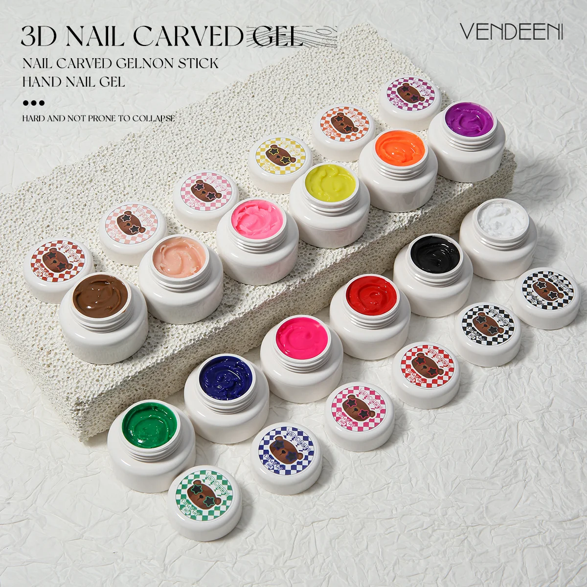 Vendeeni Korea 3D Nail Carved Gel TPO HEMA FREE Three-dimensional Effect Model Gel 12 Colors Uv Gel Nail Kit