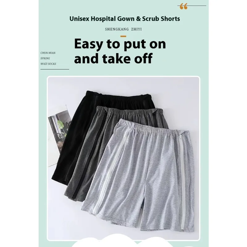 Pantalones cortos de algodón para pacientes, una pieza, espalda abierta, fractura, parálisis cosida en cama, cambio de vendaje, cuidado de recuperación Unisex, ropa de verano