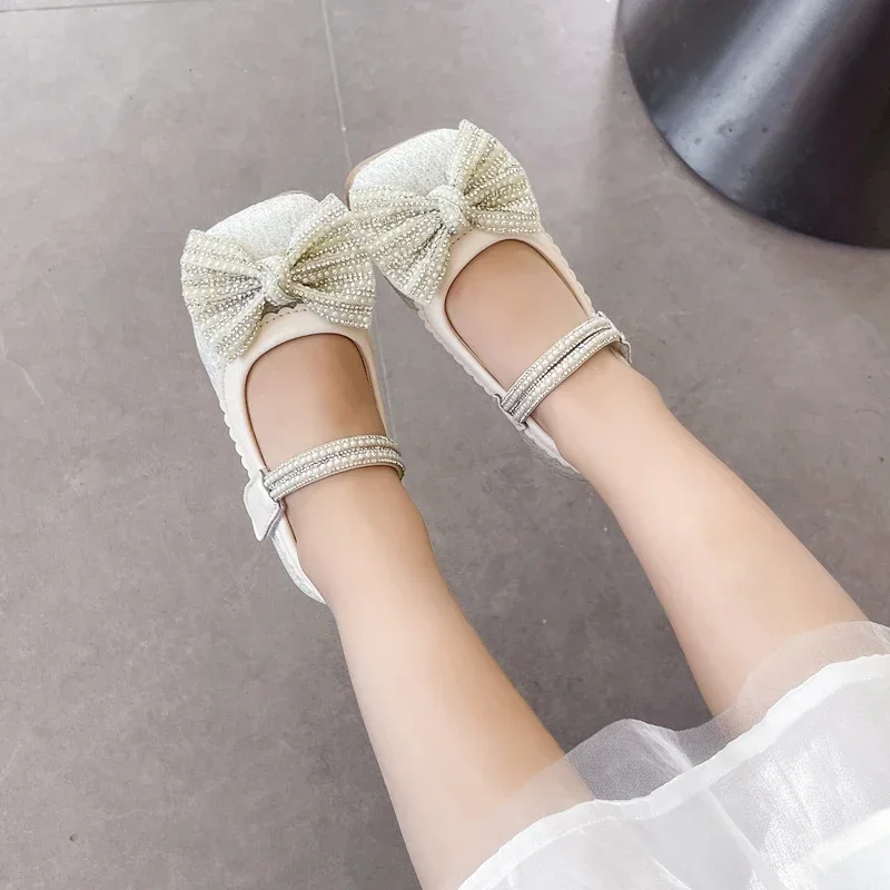

Children's Leather Shoes Bling Sequins Bowknot Princess Shoes for Girls Sweet Chic Kids Causal Wedding Shallow Versatile