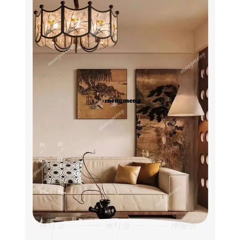 

Люстра для гостиной в стиле династии Сун, эстетика ретро, новый китайский стиль, основная лампа для зала, светильник для столовой