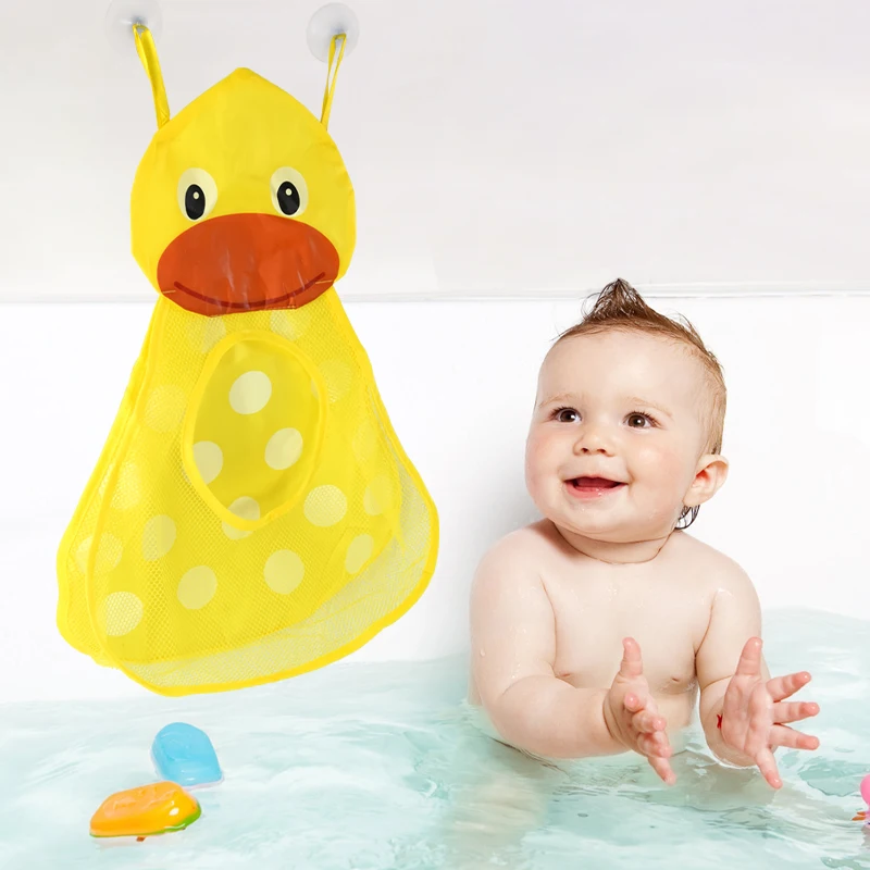 Duck Frog Bath Toys Storage Hanging Bags Baby Shower Powerful Suction Cup Storage Hanging Bag Portable Drainage Mesh Bags Supply image 6