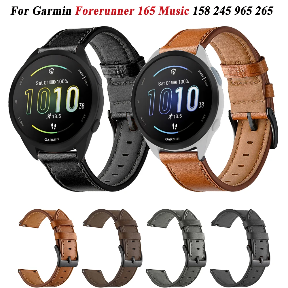 Bracelet en cuir pour Garmin Forerunner 165 Music, bracelet de montre, 20mm, 22mm, 245, 645, 745, 965, 265, 255