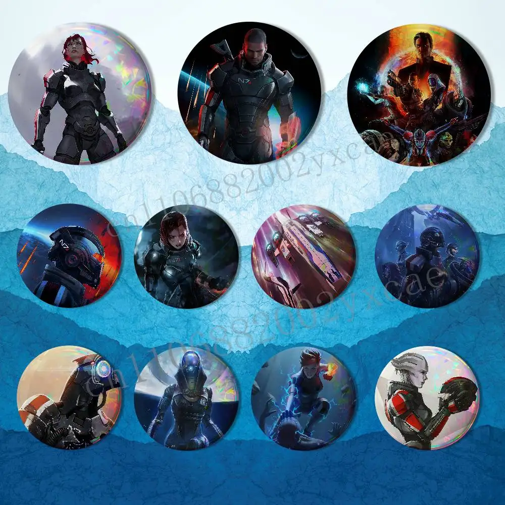 game Reapers Mass Effect 58mm 44mm Round Pins Creativity Printed Pictures Text Metal Lapel Badges Brooches Jewelry Wholesale