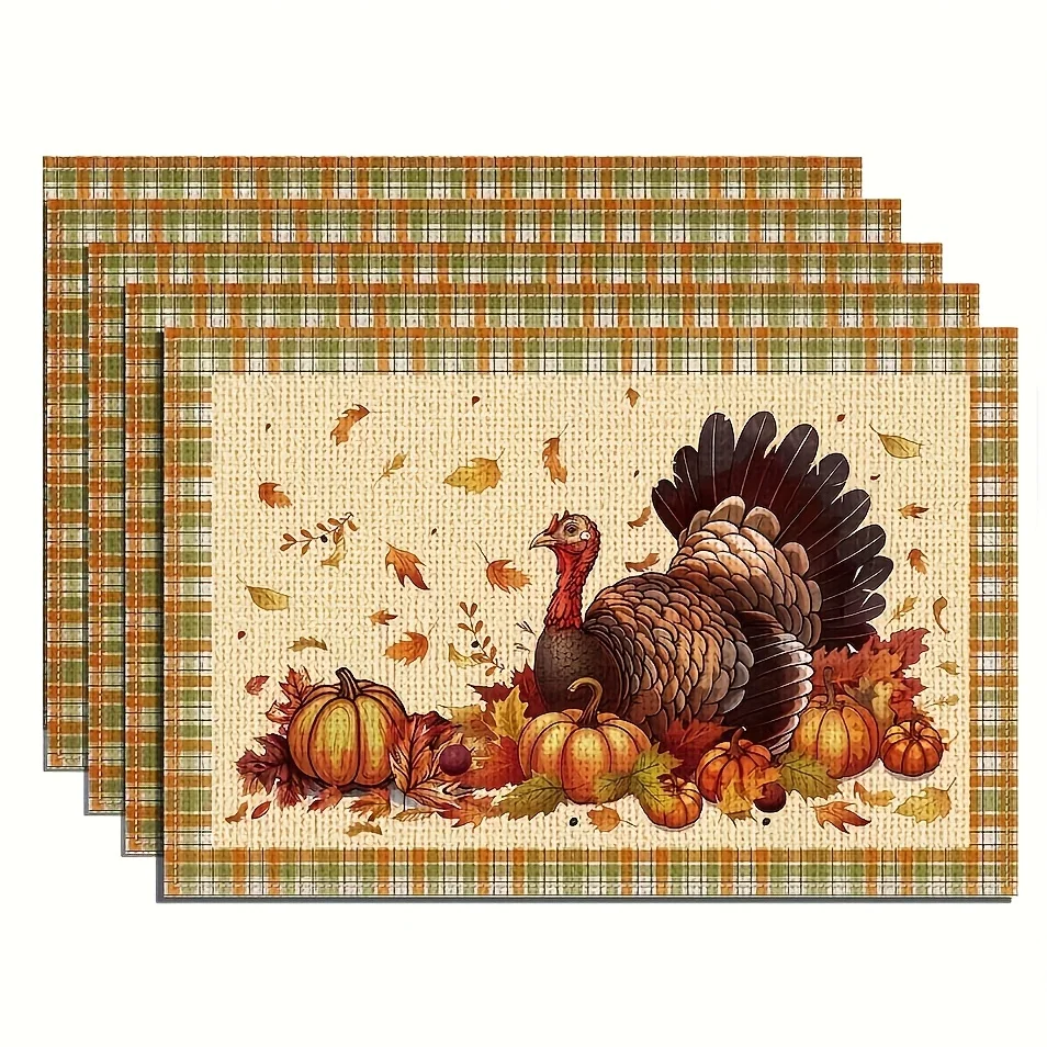 4 قطع من مفارش تركيا لعيد الشكر، مفارش ألوان مائية على طراز المزرعة على شكل يقطين الخريف لحفلات عيد الشكر