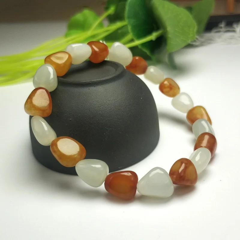 Xinjiang Hetian Red Leather Pebble Jade Women's Rough Stone Bracelet with Shape Small Ja