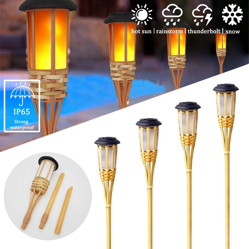 Solar Bamboo Torch Light with LED Flame Effect Handcraft Waterproof Solar Lamp for Garden Lawn Yard Landscape Outdoor Ambience