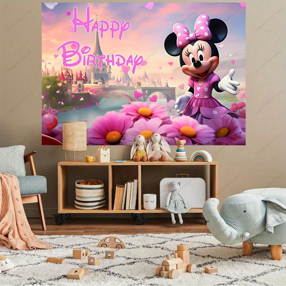 Disney minnie mouse festa pano de fundo princesa menina bolo de aniversário mesa decoração fotografia fundo vinil banner chuveiro do bebê