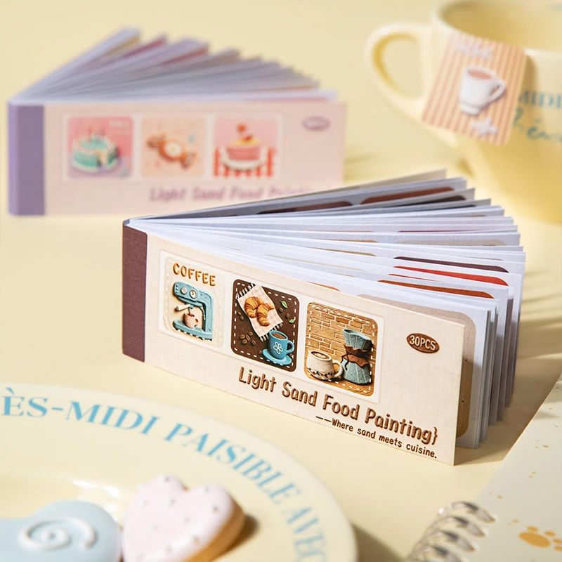 30Sheets/book Coffee Cake Food Sticker Book Cute Dessert Bread Writable Decorative Stickers For Journal Scrapbook DIY Decoration