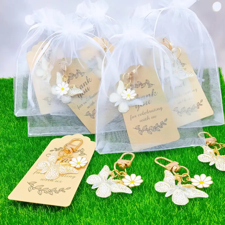1/5/10/20/50/100pcs Gift for Her/Him: Pring Butterfly and Daisy Keychain Set (45 Pieces), Keychain Packs with 15 Keychains Each,
