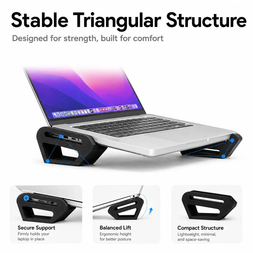 Rafford Laptop-Seitenständer, tragbarer ergonomischer Notebook-Ständer, rutschfest für den Schreibtisch, Kühlluftzirkulation für MacBook und Laptops – Detail 10