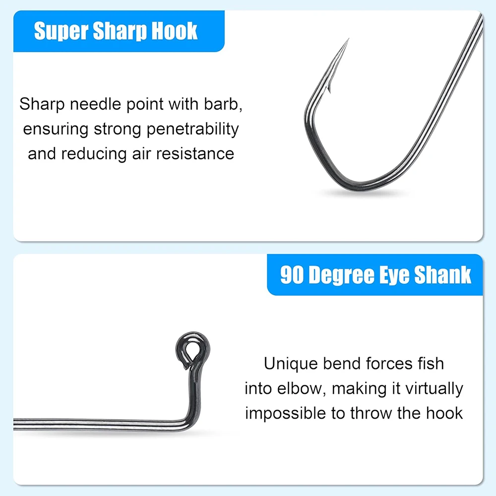 خطافات هزازة دودة طويلة الساق ، خطاف هزازة دائري 90 درجة لباس وسلمون السلمون المرقط ، 50 * ، Aberdeen