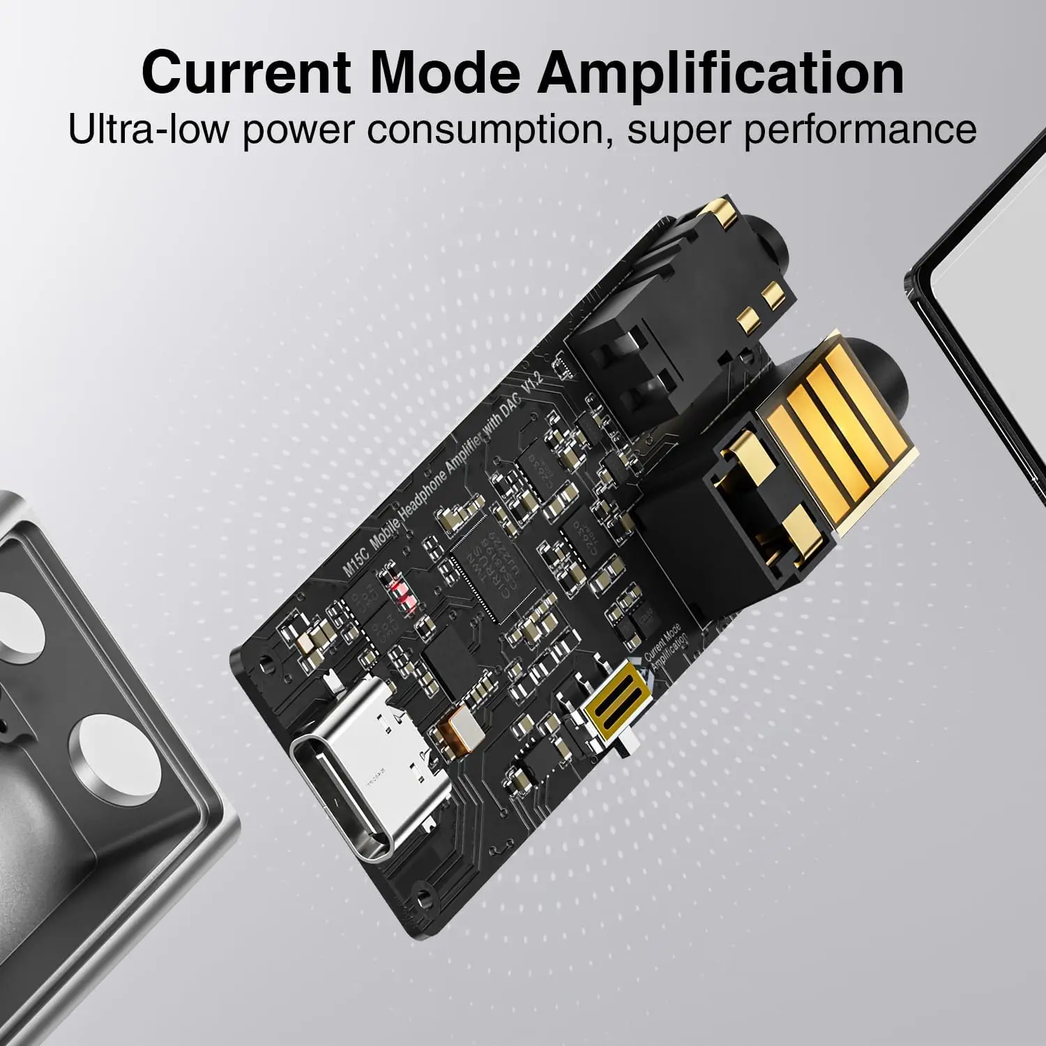 Questyle M15C Kopfhörerverstärker Tragbarer USB-DAC-Verstärker 32Bit/384kHz DSD256-Decoder mit 4,4 mm und 3,5 mm Doppelausgängen hoch