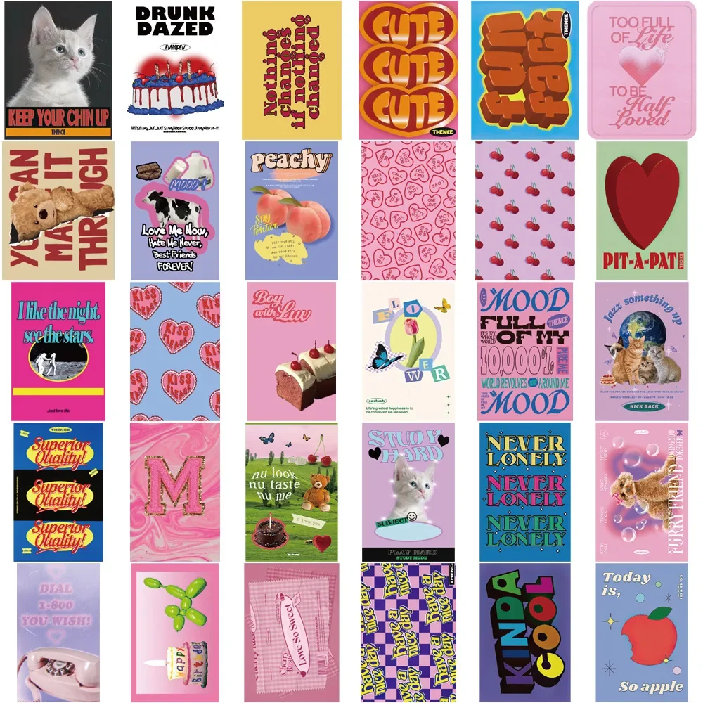 65pcs Cartoon Pink Y2k Stickers Aesthetic Laptop Water Bottle Case Scrapbooking Luggage Fridge Vinyl Sticker for Kids Girl