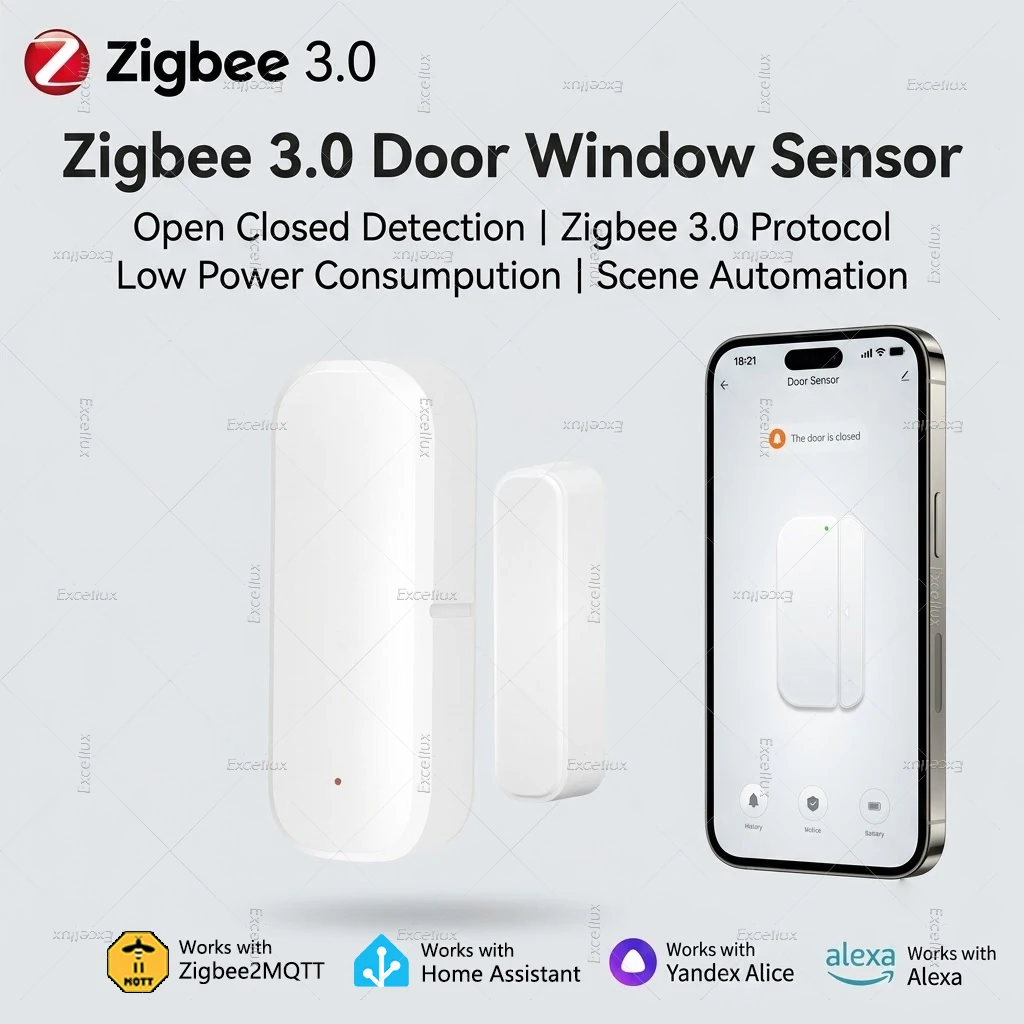 Zigbee Door Window Magnetic Contact Sensor Security Burglar Anti-Thief Open Closed Detector Works With Yandex Alexa Zigbee2MQTT