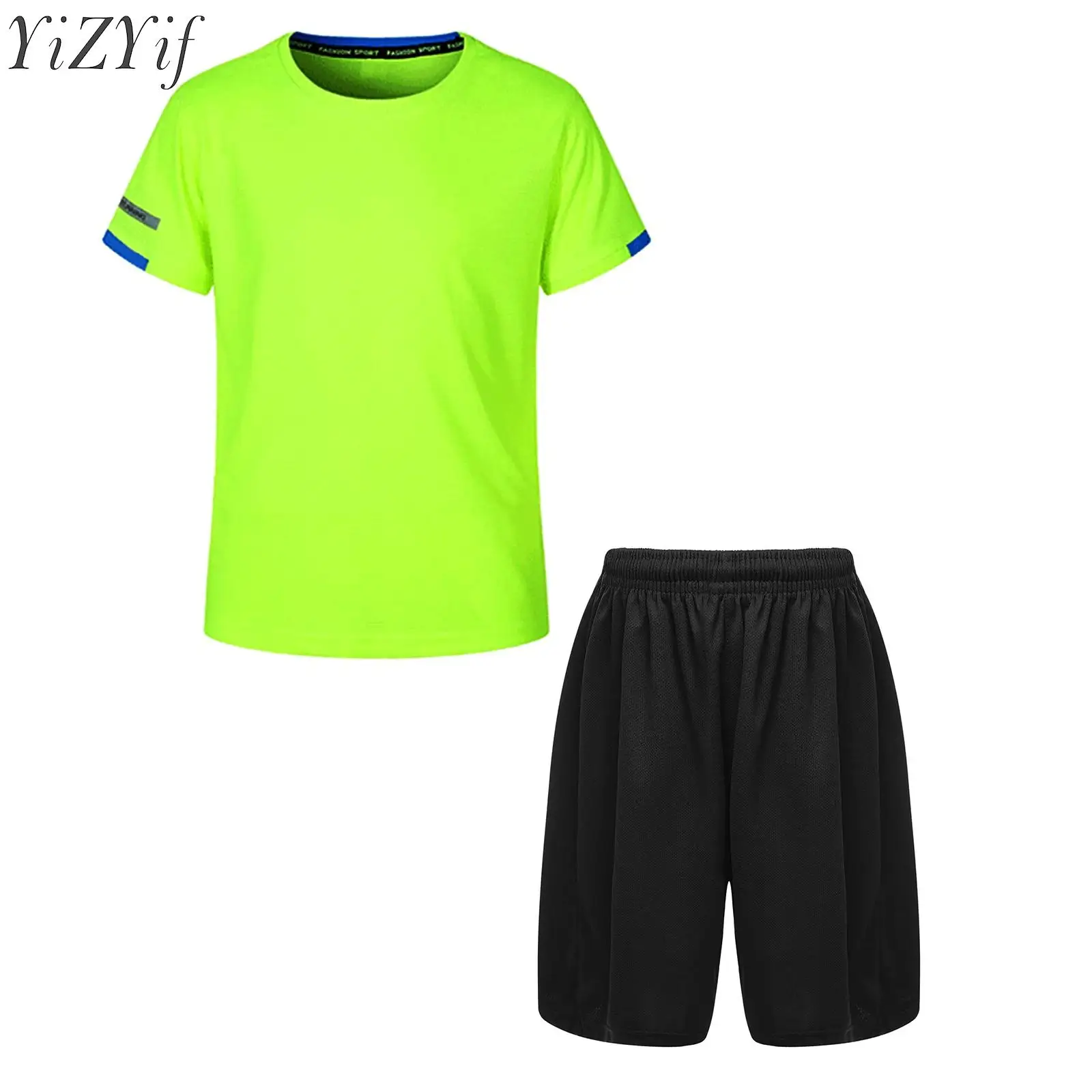 

Kids Boys Sports Outfits Rash Guard Swimsuit Short Sleeve T-shirt with Athletic Shorts for Football Basketball Workout Running