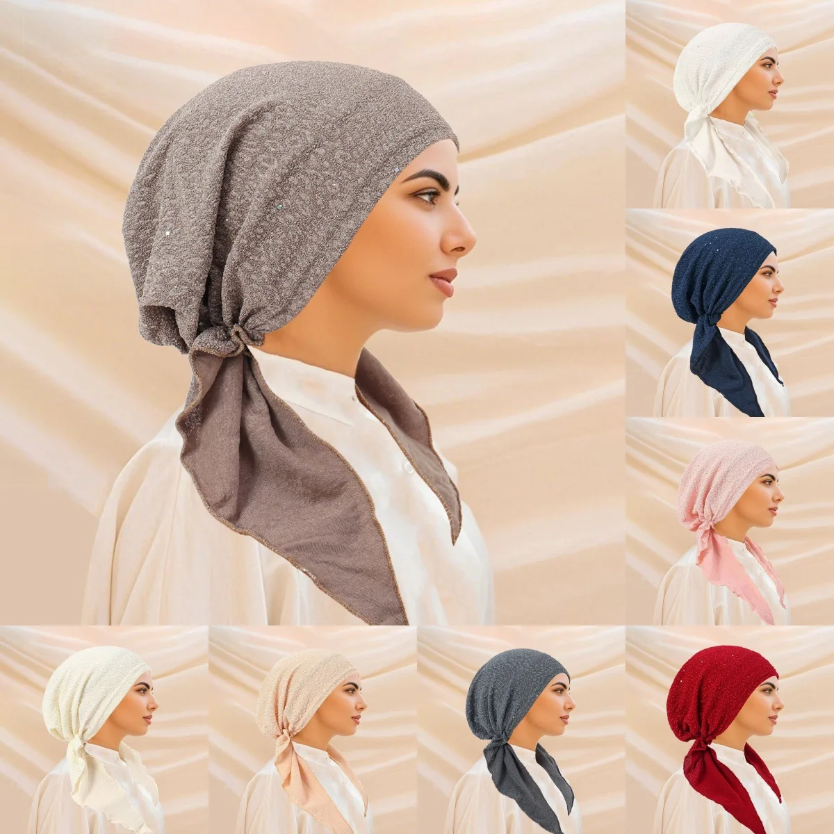 

New Shimmer Pre-Tied Hat Women Muslim Hijab Turban Long Tail Headscarf Beanies Bonnet Hair Loss Chemo Cap Head Wrap Bandanas
