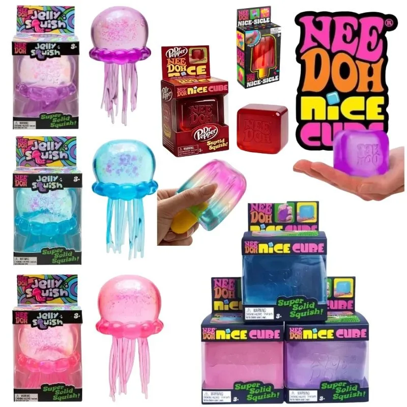 Juguete Antiestrés Schylling Nee Doh Jellyfish & Cube Squish, Juguete Sensorial de Gel Suave para Apretar, Nee Doh para Niños y Adultos