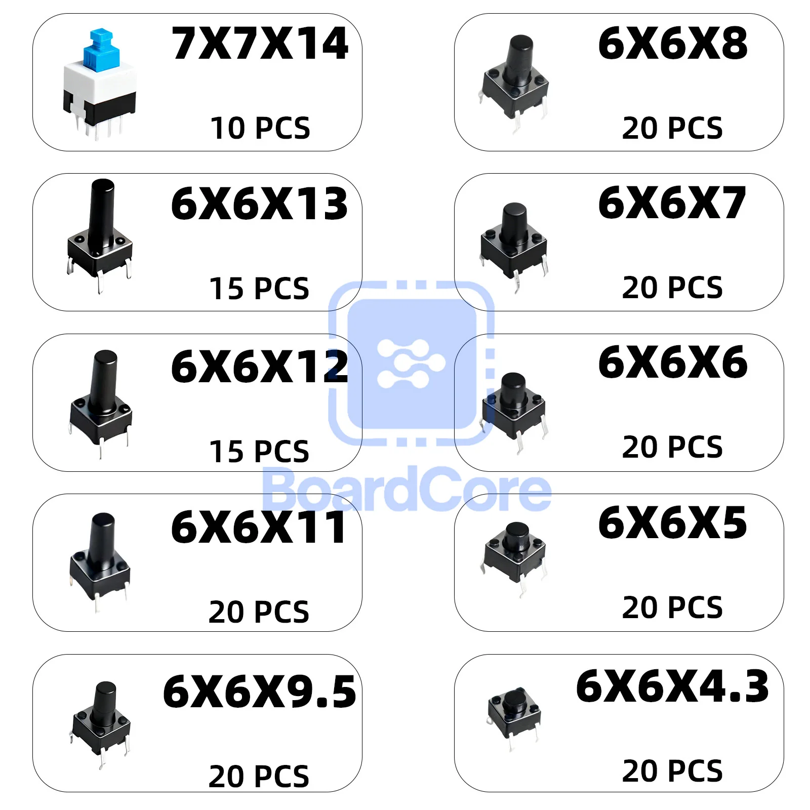 100-200PCS 10 Types DIP Tactile Switch Kit,6x6mm7x7mm Button Switches Assorted, Electronics Repair DIY Variety Pack in Box