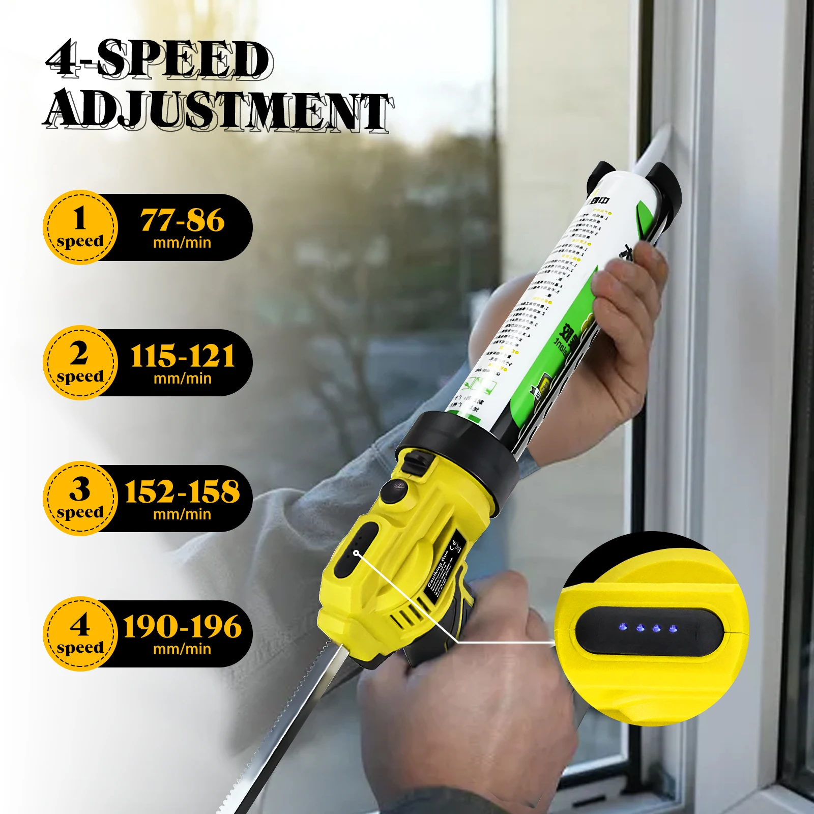 Pistol Caulking Elektrik 10oz/300ml Tanpa Kabel dengan 4 Kecepatan yang Dapat Disesuaikan dan Lampu LED untuk Baterai Dewalt 20V (Tanpa Baterai)