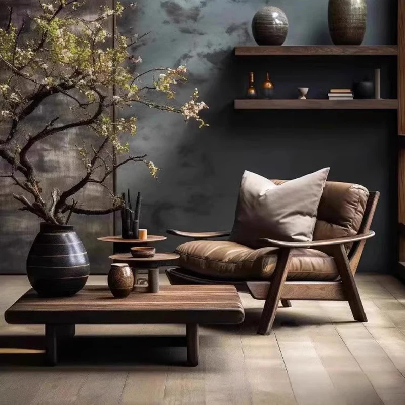 

nordic solid wood chair leisure retro reception single designer light luxury chair armrest log sillas clasicas furniture