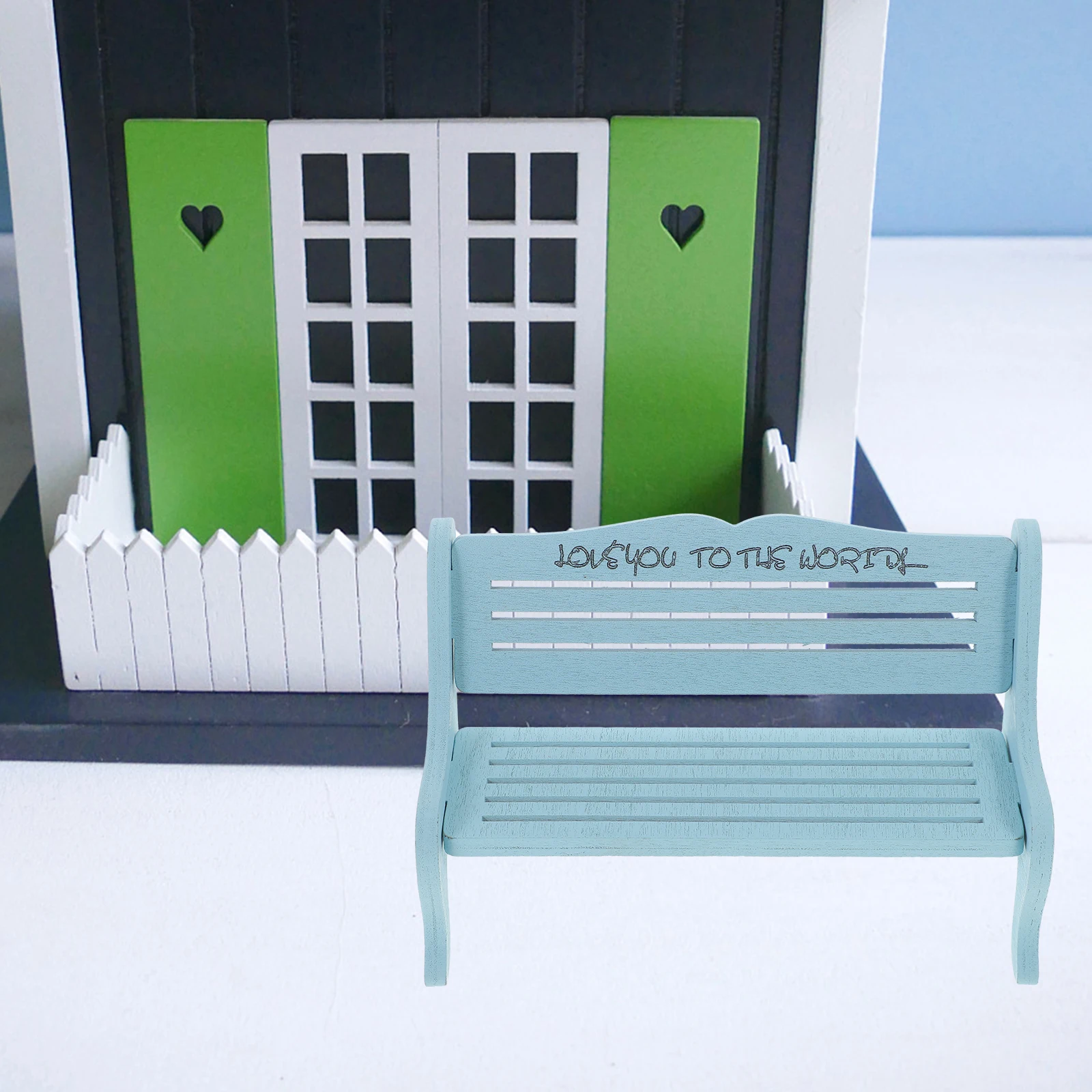 Miniaturowe drewniane domki dekoracyjne do pokoju dziecięcego, meble do mikro-scen na dziedzińcu, ozdobne mini domki, ławeczka, akcesoria do domków dla lalek, miniaturowe.