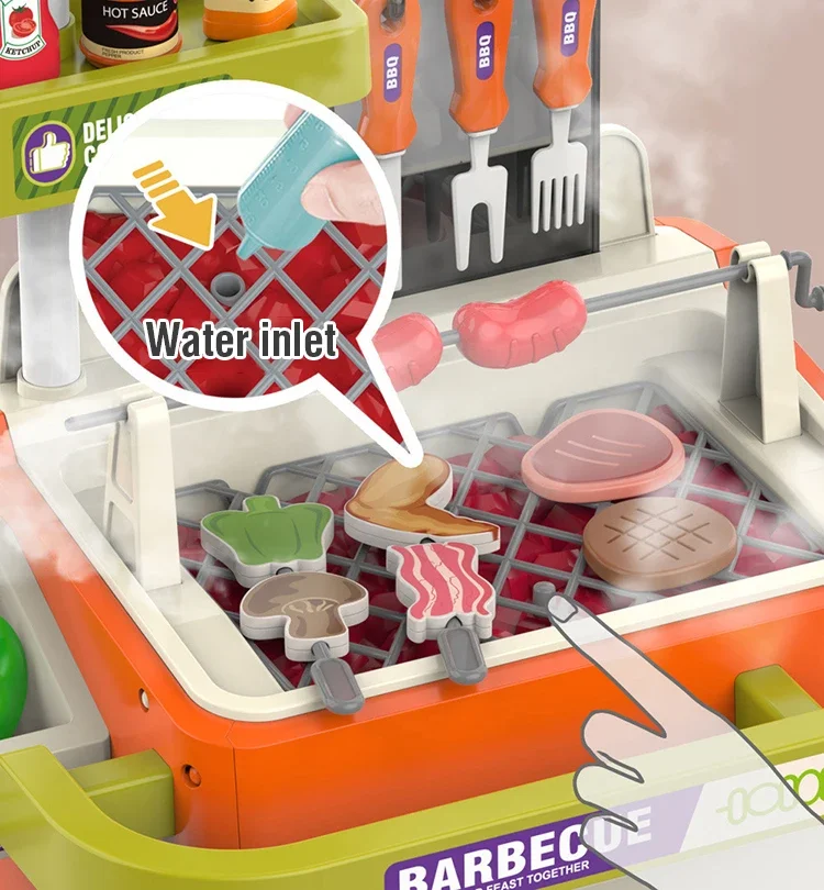 Simulare gioco di finzione Giocattolo da cucina per bambini Cucina Carrello per barbecue Chef Playset Accessori Luci Suoni per bambini Ragazze Ragazzo