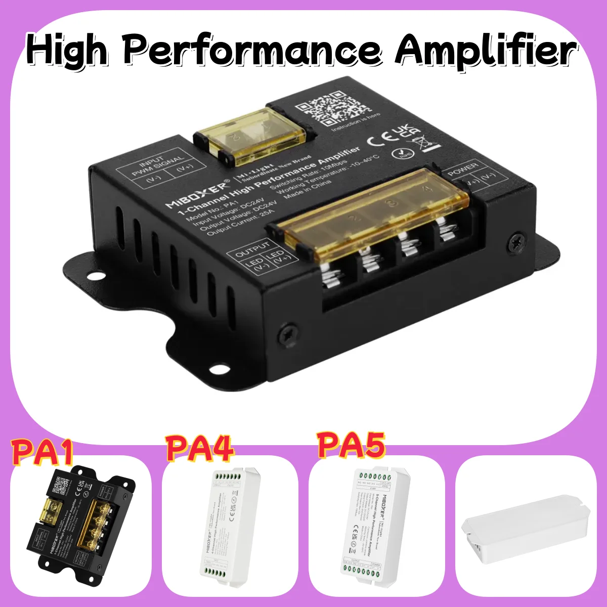 NEW DC12/DC24V MiBoxer High Performance Amplifier PA1/PA4/PA5 1/4/5-Channel Max 15A/25A Strong Compatibility LED Strip Light