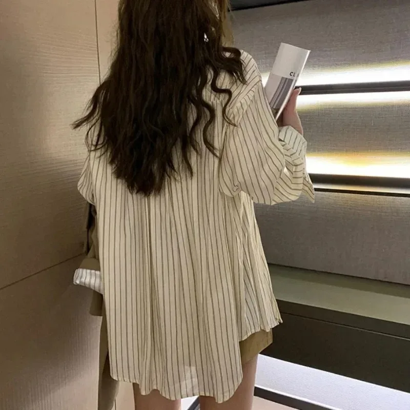 Irregular Shirts Women Korean Style Clothing Long Sleeve Button Design Side-slit Baggy Cozy Casual All-match Daily College Chic