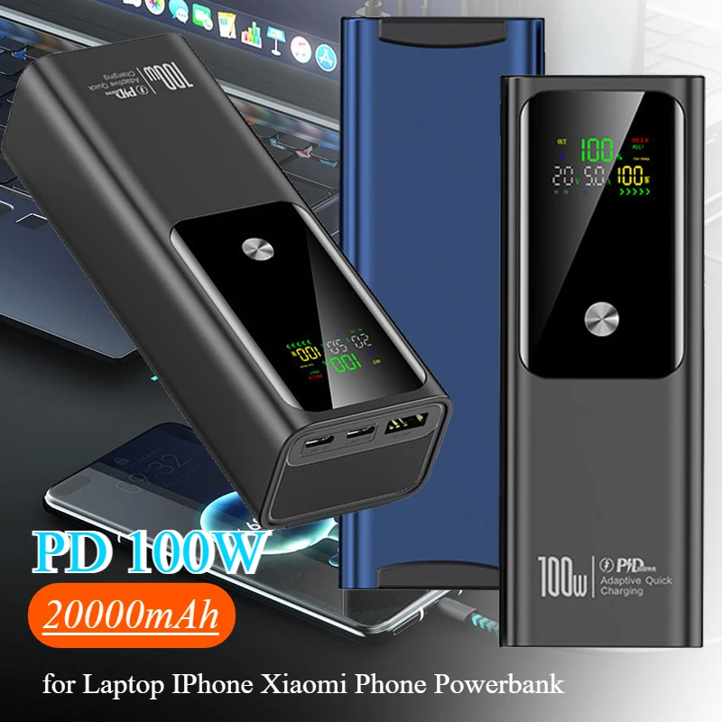 

100W Power Bank Fast Charging Portable Charger External Battery 20000mAh High Capacity for IPhone Xiaomi Phone Laptop Powerbank