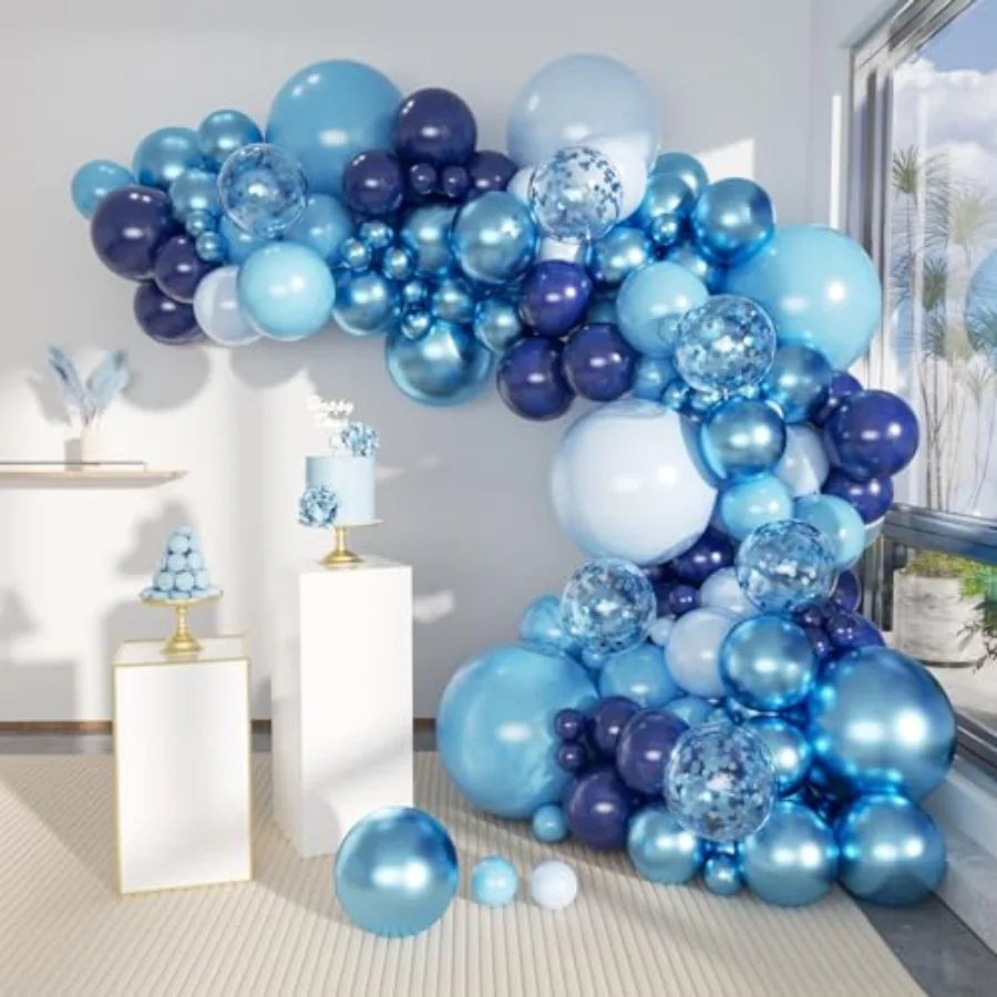 

Blue Balloon Arch Kit, 147 Pcs Metallic Macaron Light Navy Blue Balloons Garland with Confetti for Baby Shower Birthday Wedding