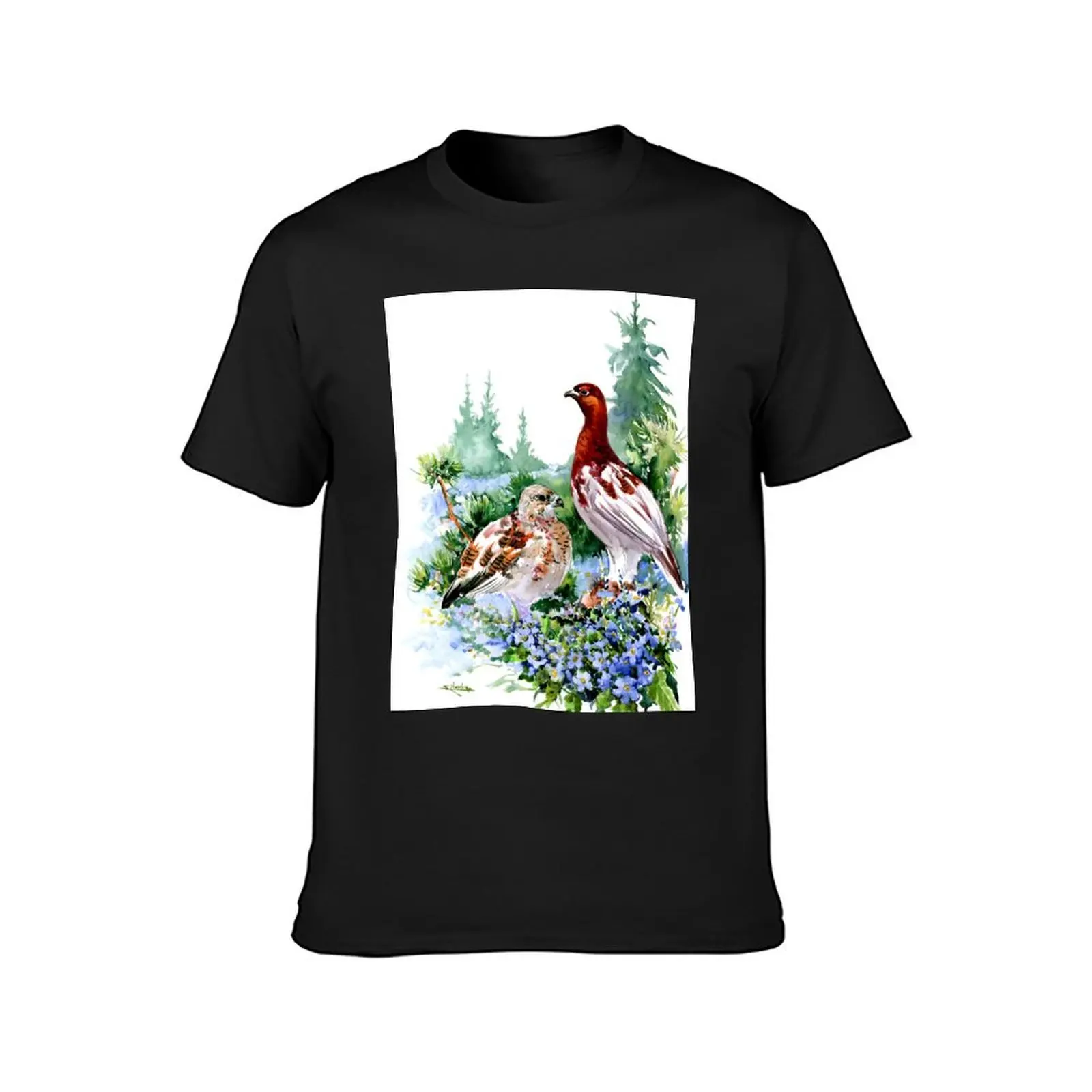 Alaska State Bird and Flowers, Willow Ptarmigan and Forget Me Nots T-Shirt hippie clothes aesthetic clothes mens clothing