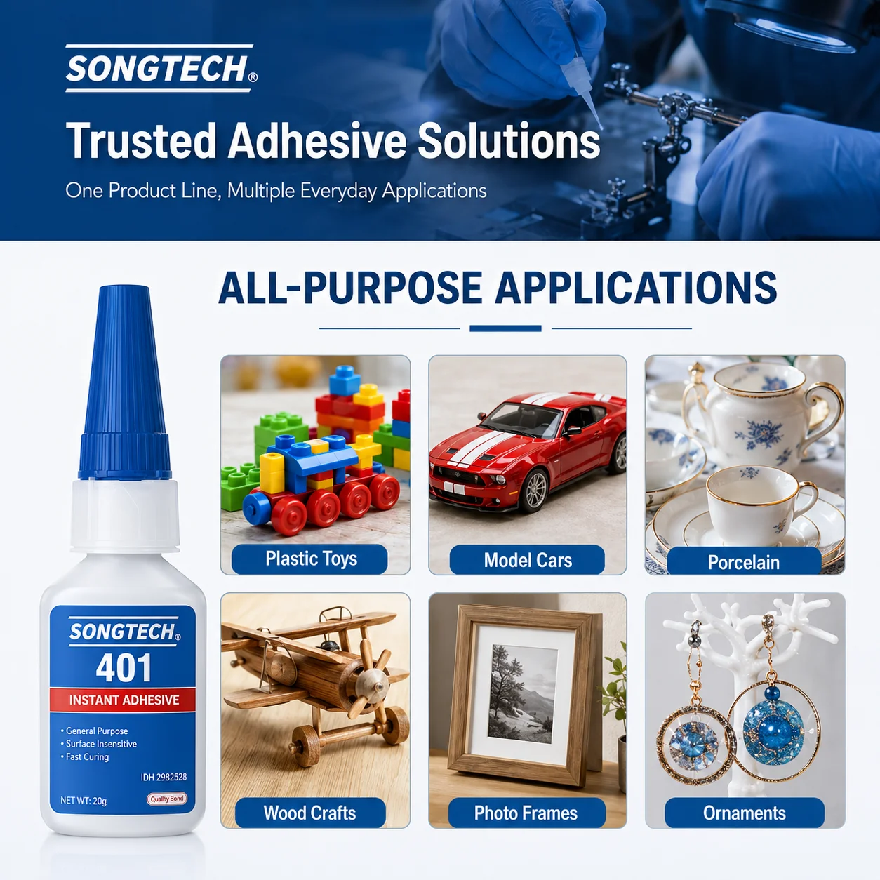 SongTech loctite 401 Instant Adhesive Super Glue Fast Bonding Cyanoacrylate Glue for Rubber Plastic Metal Ceramic DIY Repair