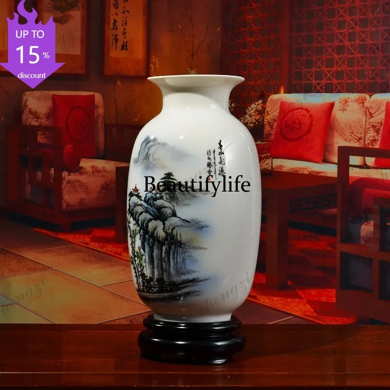 H132 ceramic hand-painted vase ornament, Chinese living room Bogu frame ornament/Qingshan Dragon Waterfall