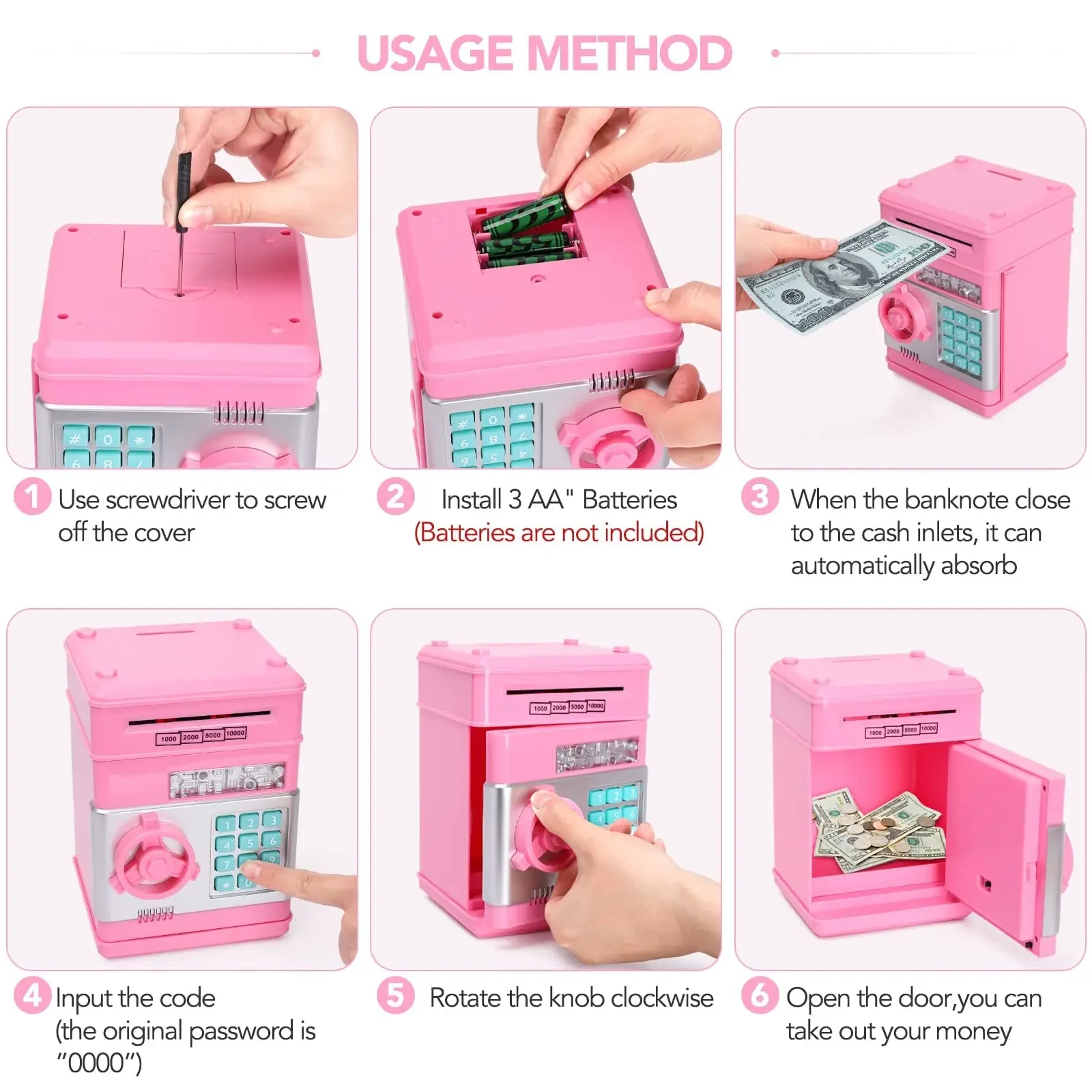 Electronic Password Money Box for Children, Mini Safe Piggy Bank, Coins Cash Saving, Counter Code, Key Lock, Child Gift