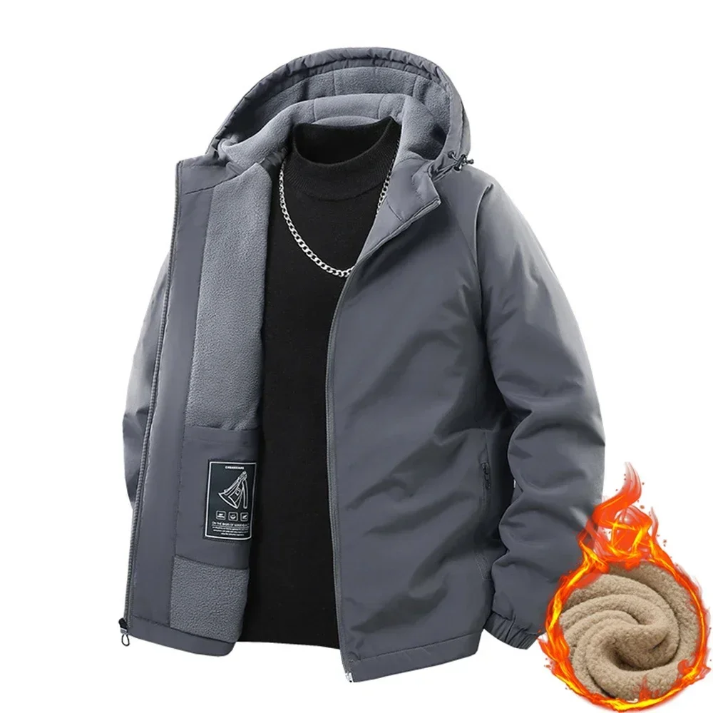 Man's Fleece-Lined Hooded Workwear Jacket 2025 Autumn Winter Outdoor Tactial Sports Coat Man Thickened Warm Military Cargo Coat
