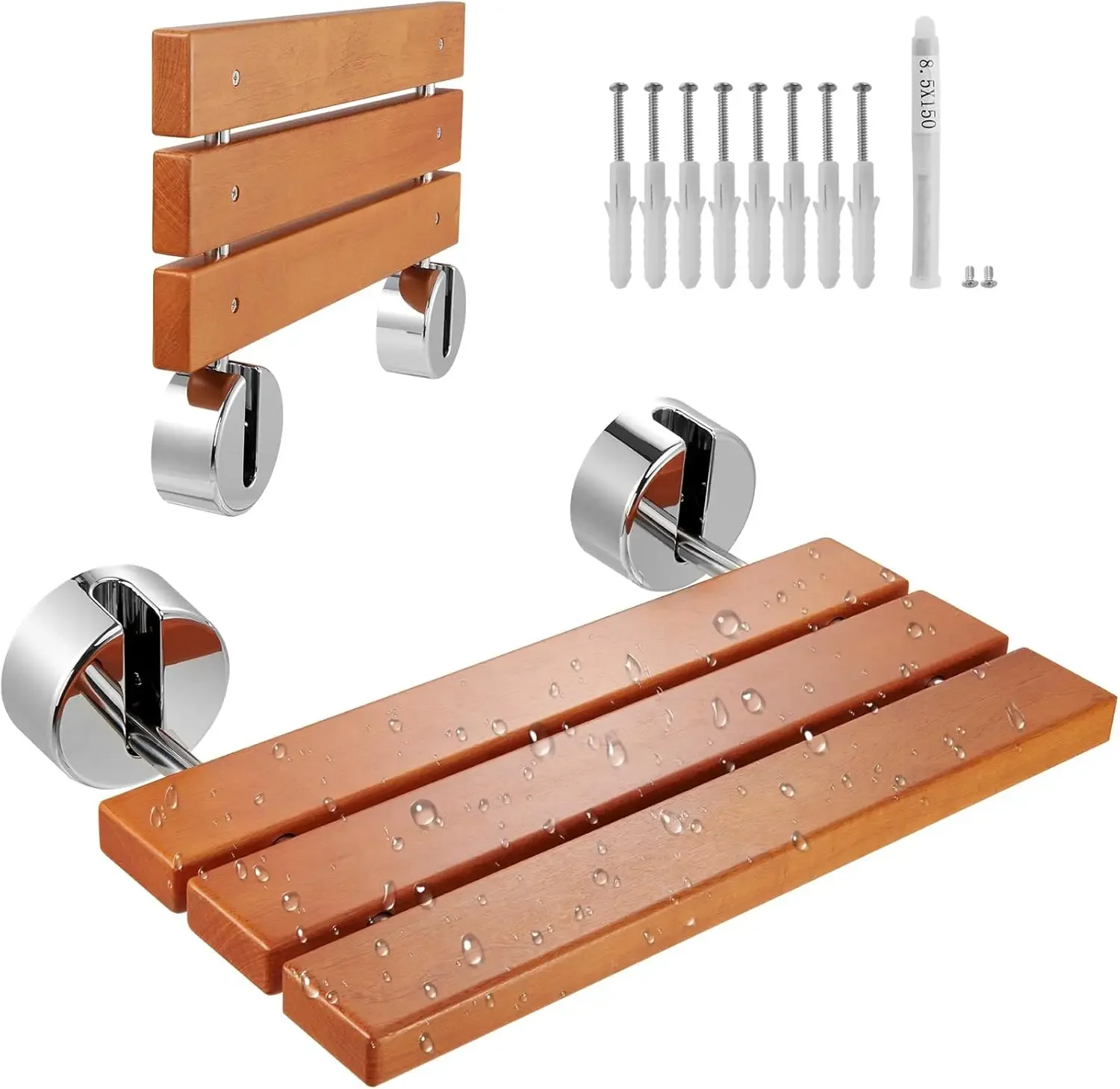 

Folding Teak Shower Seat, 20.1" x 13.2" Unfolded, Wall Mounted Fold Up Shower Bench with 440 lbs Load Capacity