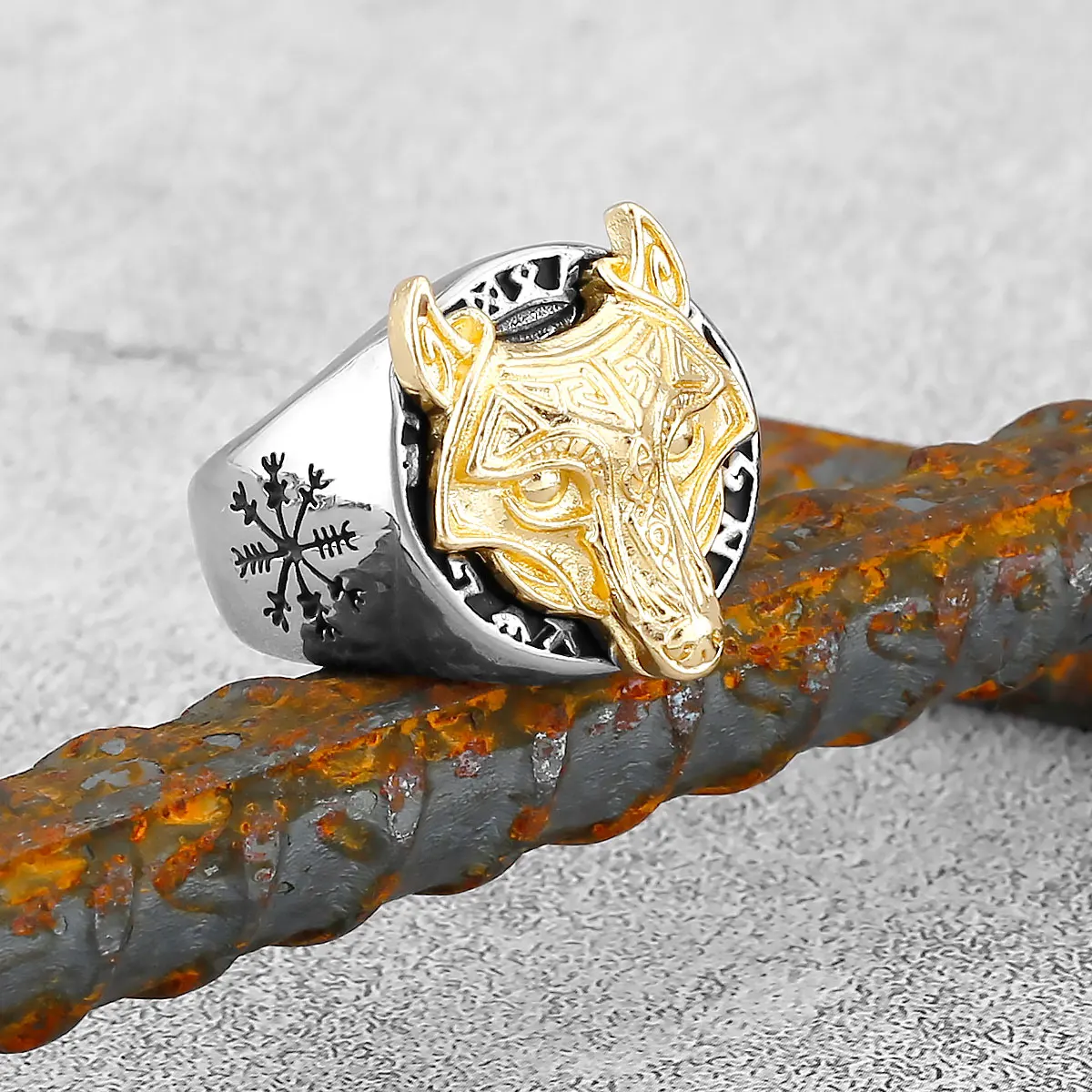 

New Design Creative Retro Viking Wolf Animal Ring Nordic Men's Fashion Amulet Jewelry Ring Male and Female Friends As A Gift