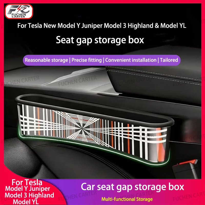 For Tesla Model3 Y Juniper Car Seat Gap Filler Seat Crevice Storage Box Bag Between Seats Console Organizer Decoration Accessory