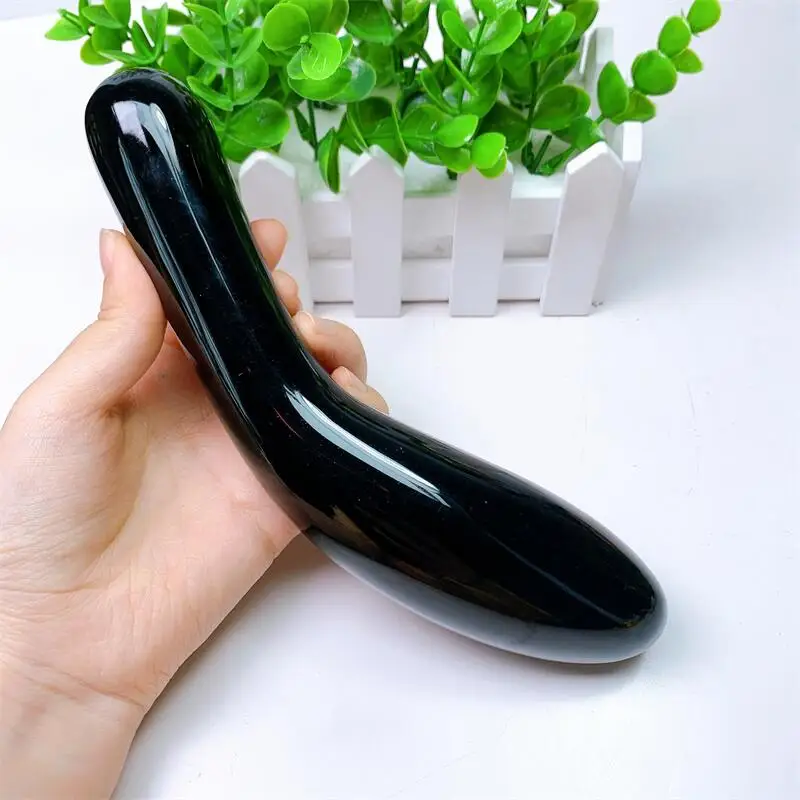 17cm Large Size Natural Black Obsidian Crystal Massage Penis Wand Gemstone Yoni for Women Health Smooth Polished Gifts