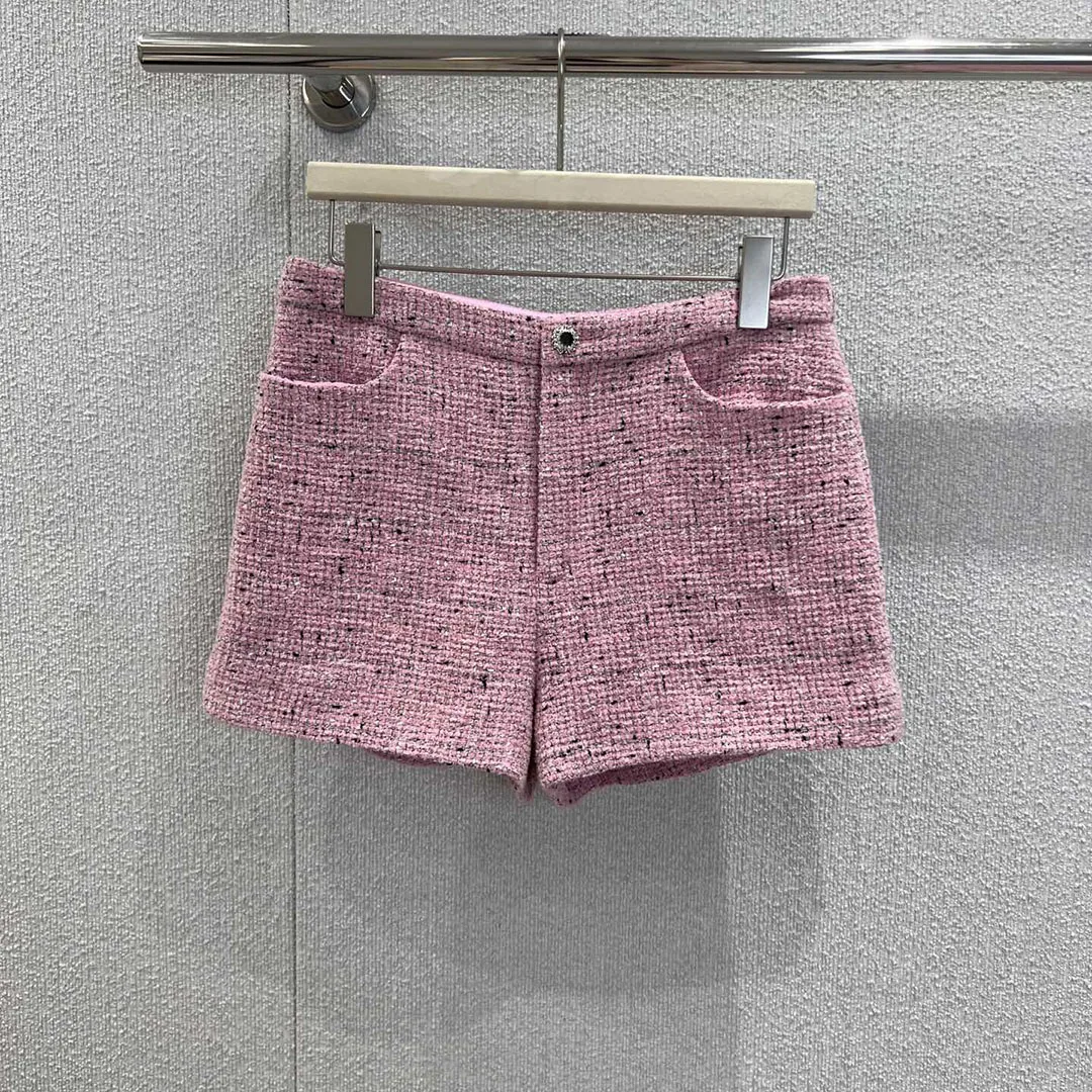 

2026 New Spring Vintage Sweet Pink Plaid Wool Blends Woven Tweed Shorts Women High Waist Zipper Fly Chic Cute Shorts