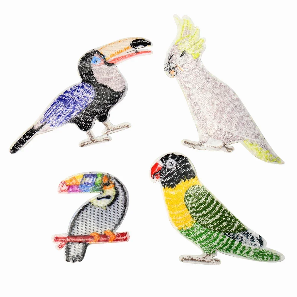 2pcs Cartoon Parrot Crow Cloth Stickers Animal Bird Embroidery Applique Iron Patch Children's Clothing Ornaments Sewing Supplies