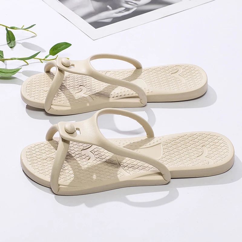 Summer Men Portable Flip-Flops Travel Home Couple Lightweight Sandals Slippers Outdoor Women Solid Color Comfortable Beach Shoes