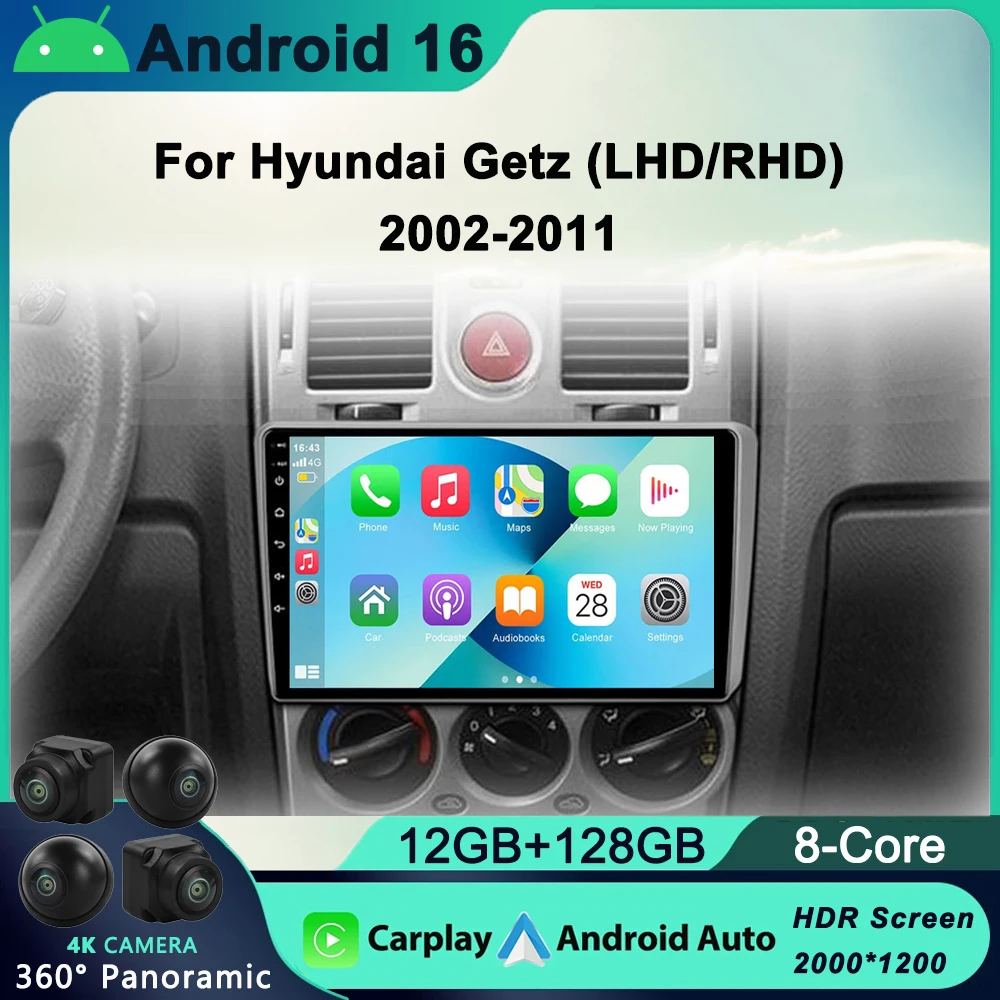 

Android 16 For HYUNDAI GETZ 2002 - 2011 Car Radio Multimedia Video Player Navigation GPS Auto Android No 2 Din DVD