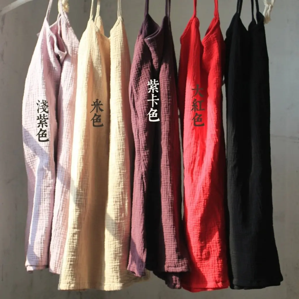 

Women's Artistic Retro Double Layer Cotton Yarn Sling Top Spring Summer Style Fresh Loose Fit Long Vest 10 Color Options