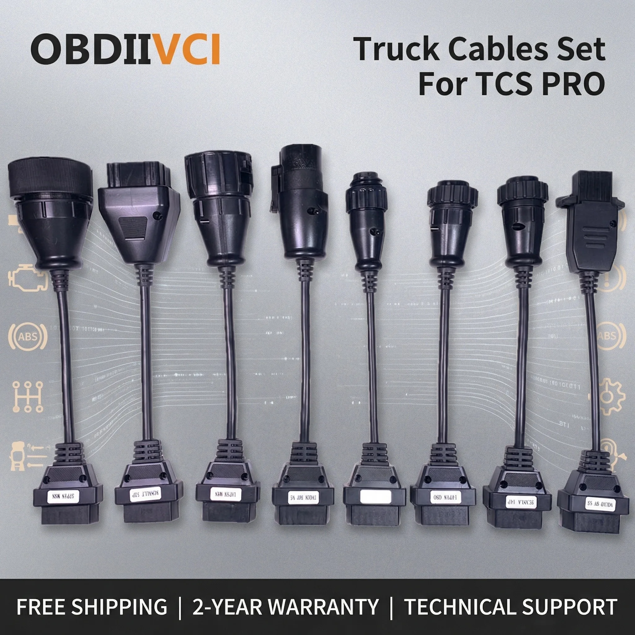 8Pcs Full Sets OBD2 Diagnostic Interface Connector for Car/Truck TCS CDP Multidiag PRO Extension Cable OBD Converter Cables