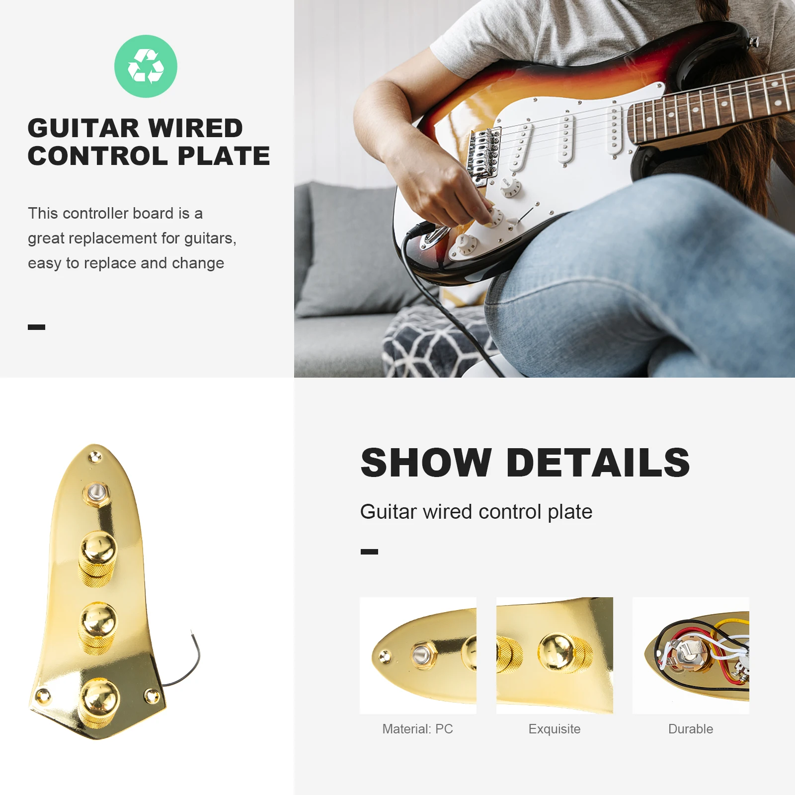 

Electric Guitar Guard Plate Wired Control for Portable Circuit Board Panel Metal Bass Fully Loaded Volume and Tone Knob Part