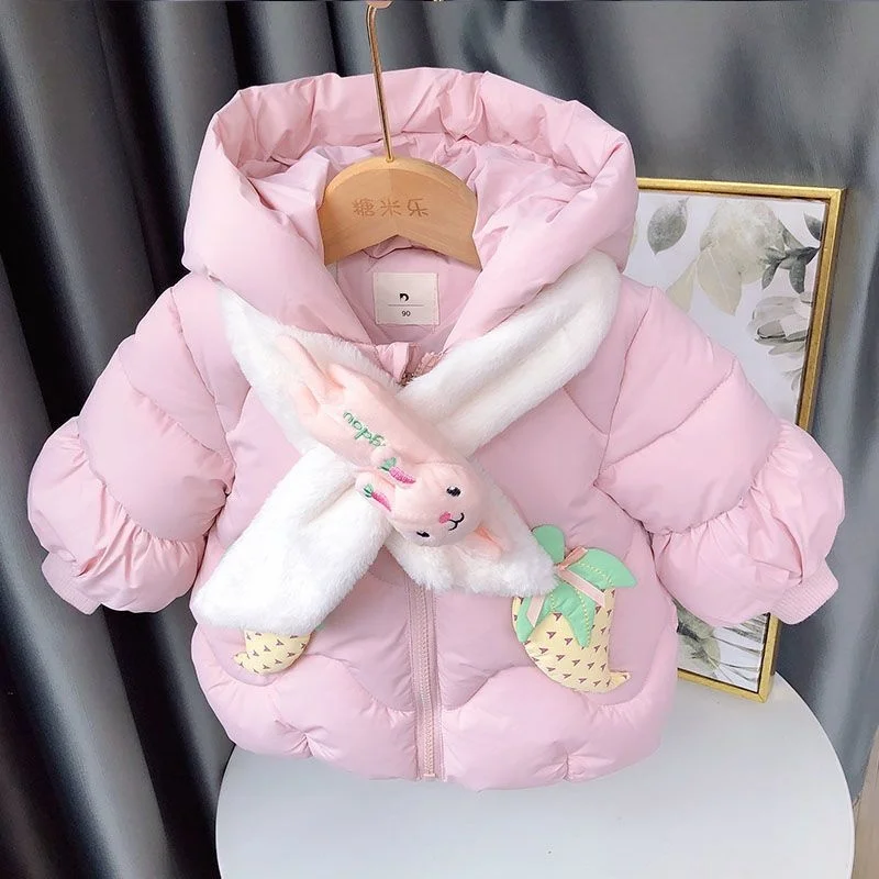 Girls\' Winter Cotton Coat 2023 New Korea Casual Sweet Big Hooded Without Scarf Pink Short Loose Thickened Children\'s Warm Jacket