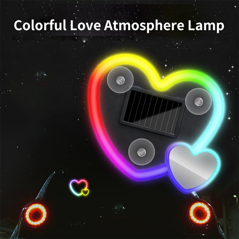 New car triangle colorful love neon lights, car mounted solar wireless decoration, interior atmosphere, car windows atmosphere L
